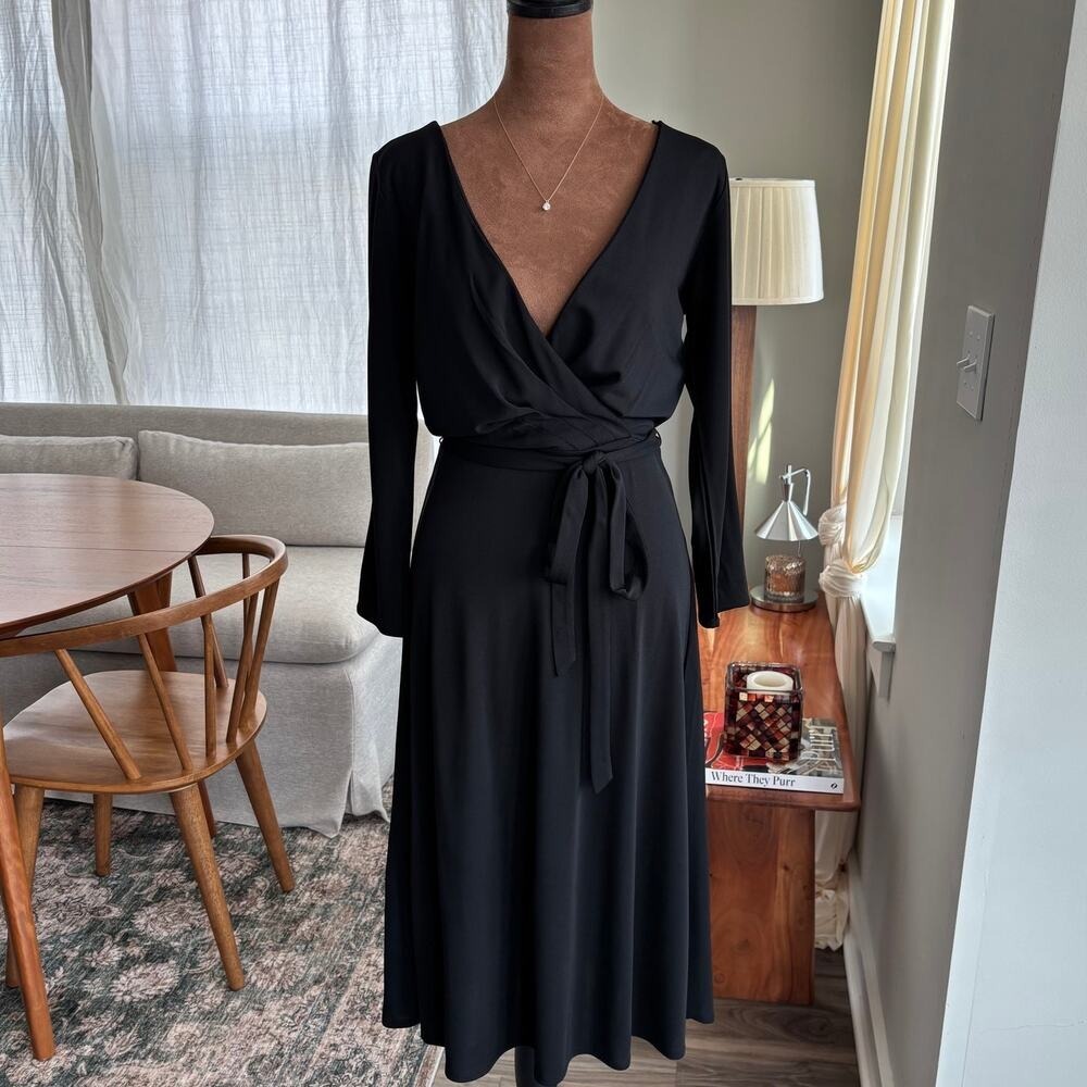 Y2K Vintage Ann Taylor LOFT Midi Dress 6 Slinky Knit Wrap Rom Com Siren Romantic